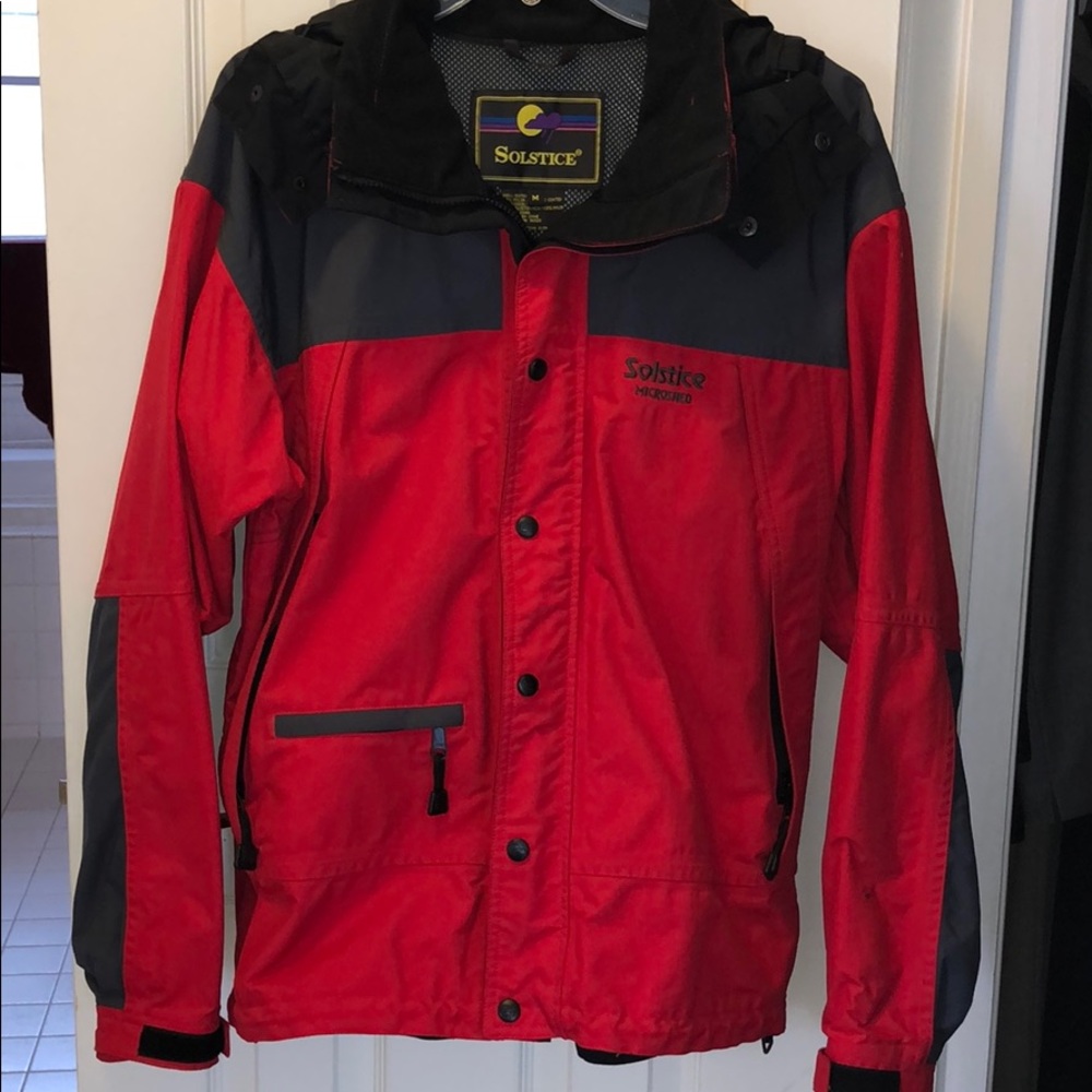 Solstice Red & Gray ski shell Hood/lots of pokers